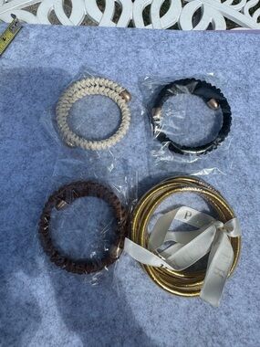 Set of Rubber Gold Bangles and Black, Cream, Brown, Gold Bangles